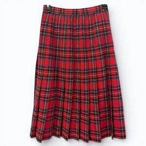 Vtg The Villager Red Plaid Pleated Midi Skirt Modern XS/0 - Union Made ILGWU